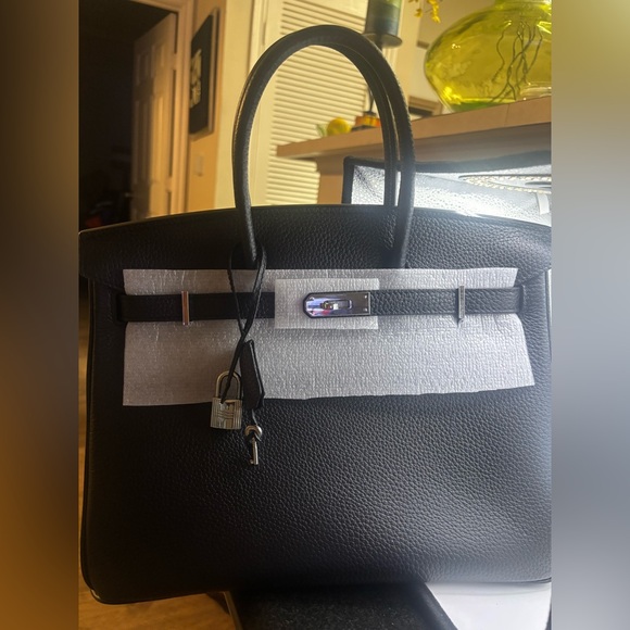 Black Leather Double Handle Handbag - Picture 13 of 15